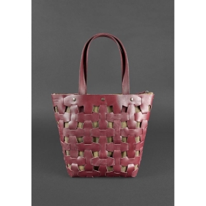 Шкіряна плетена жіноча сумка Пазл L бордова Krast - 8536858 - SvitStyle